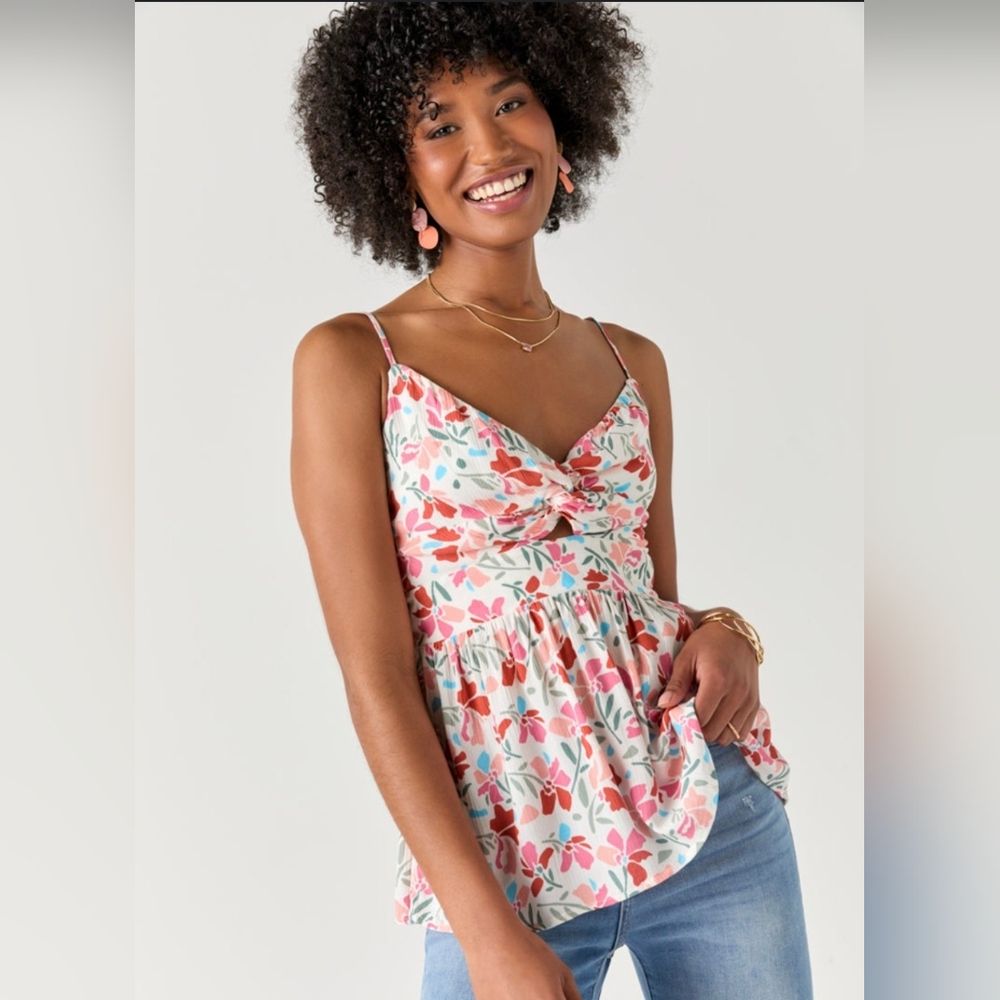 Blue Rain Floral Keyhole Peplum Top